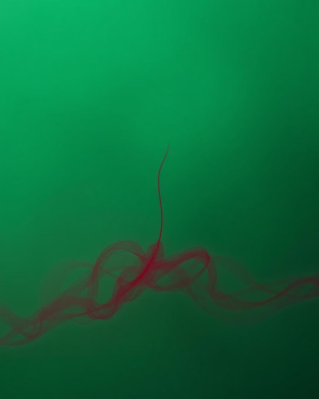 Fio vermelho flutuando em neblina esmeralda